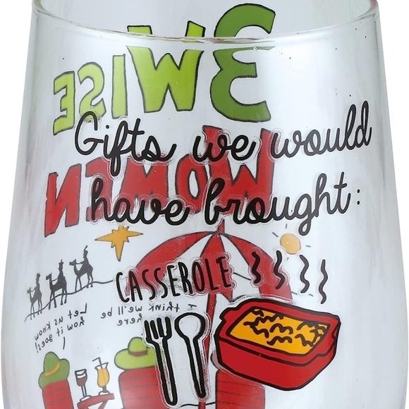 Enesco Our Name is Mud 3 Wise Women Comic Stemless Wine Glass - Picture 3 of 4